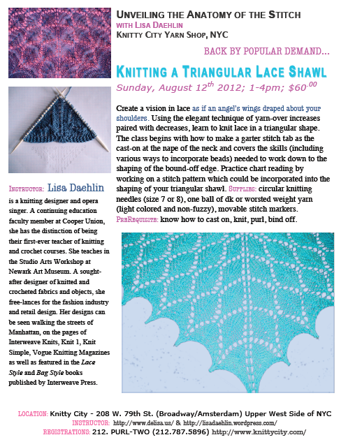 POSTER_LisaDaehlin_KnittyCity_Triangular Lace Shawl_12August2012